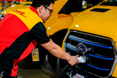 EV fleet with L2 chargers at a DHL Express U.S. site in San Diego, CA (Photo credit: DHL Express)