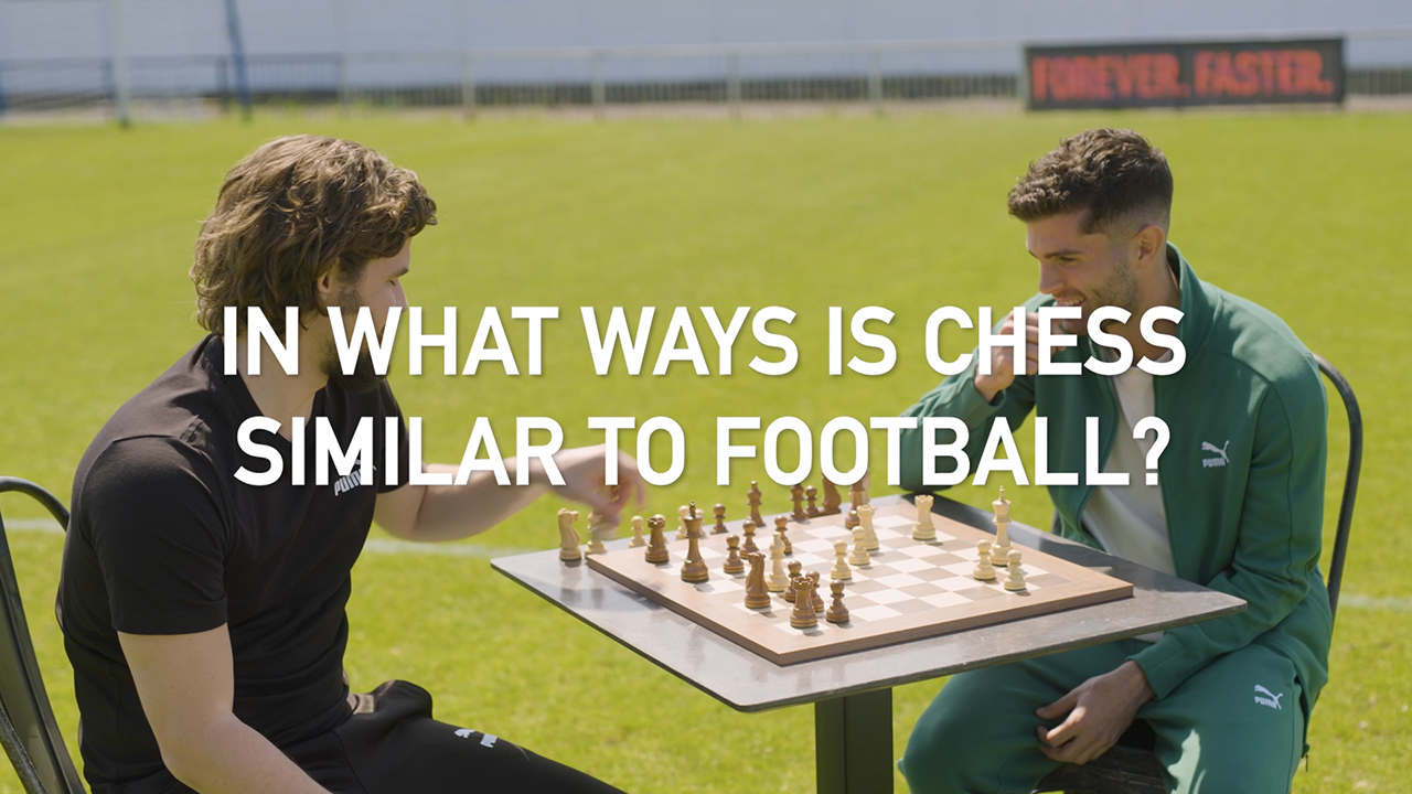 thumbnail Global Sports company PUMA brought together five-time World Chess Champion Magnus Carlsen and professional football player Christian Pulisic, as the two sport icons met on a football pitch to have a conversation about the differences and similarities between chess and football.
