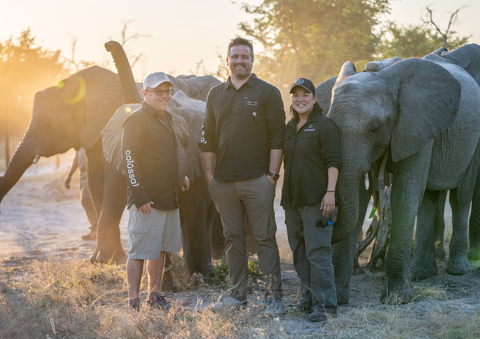 Colossal Biosciences team at Elephant Havens in Botswana, Africa. From left to right: Steve Metzler, Matt James, Dr. Wendy Kiso. (Photo: Business Wire)