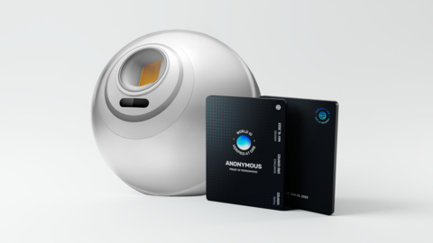 The Worldcoin Orb with World ID card. (Photo: Business Wire)