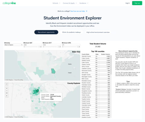 thumbnail The Student Environment Explorer enables admissions and recruitment teams to build a list of the states, counties, neighborhoods, and high schools that have target populations of talented Black and Hispanic students. (Graphic: Business Wire)