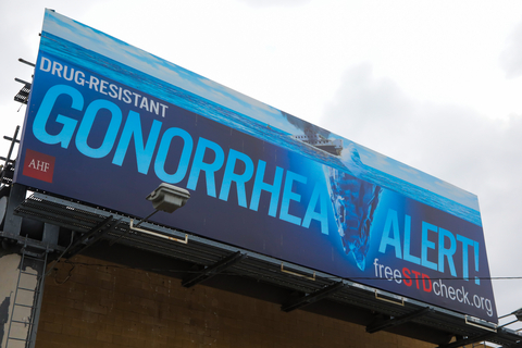 The "Gonorrhea Alert" billboards, part of an ongoing outdoor advertisement campaign launched by AHF in the U.S., urges the public to visit the www.FreeSTDCheck.org website to learn more about the disease and find locations to access free testing and affordable care in the U.S. for the treatment of sexually transmitted infections. (Photo: Business Wire)