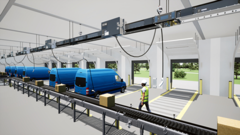 Eaton’s industry-first EV Charging Busway is an innovative overhead power distribution solution that enables fleets to quickly establish and endlessly reconfigure charging infrastructure. (Photo: Business Wire)