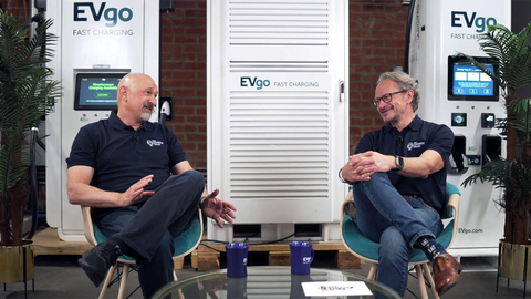 EVgo's Chief Operating Officer (left), Dennis Kish, and Chief Technology Officer (right), Ivo Steklac, on the set of the company's new video series “Charge Talk". (Photo: Business Wire)