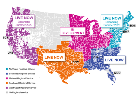 Pitney Bowes is expanding its Regional Delivery Service Models to an additional 20 major cities in the Southeast and Southwest. The new capabilities will provide retailers and brands with fast, predictable 1-3 day delivery in select markets. (Graphic: Business Wire)