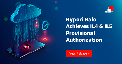 original Hypori Halo achieves IL4/5 Provisional Authorization allowing DOD Mission Owners and Partners to access CUI environments and NIPRNet from employees' personal mobile devices. The Hypori IL5 SaaS environment available on AWS GovCloud (US) includes IL4 services enabling DIB companies and contractors to swiftly meet CMMC 2.0 qualifications for securing CUI and accessing GCC-High from personal mobile devices. (Graphic: Business Wire)