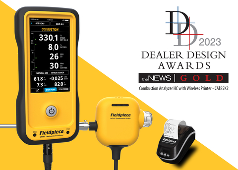 Fieldpiece Instruments’ CAT85K2 Combustion Analyzer is a gold winner in the 2023 ACHR The News, Dealer Design Awards. (Graphic: Business Wire)
