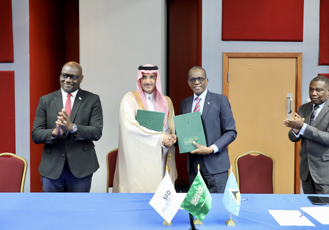 (holding the agreement from left to right): The Saudi Fund for Development (SFD) Chief Executive Officer, H.E. Sultan Al-Marshad, and the Prime Minister of Saint Lucia, Hon. Philip Joseph Pierre (Photo: AETOSWire)