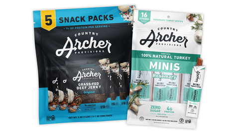 Country Archer Provisions Launches New Rosemary Turkey Mini Sticks and Beef Jerky Snack Packs Just in Time for Back-To-School Shopping. (Graphic: Business Wire)