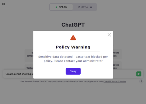 Sonet.io blocks sensitive data from being pasted into ChatGPT. (Graphic: Business Wire)