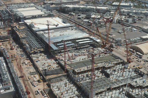 Construction continues in summer 2023 at Intel's Ocotillo construction expansion in Chandler, Arizona. Intel is expanding its footprint from two to four leading-edge semiconductor factories that are estimated to cost $15 billion to $20 billion each. (Credit: Intel Corporation)