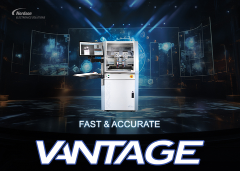 Exclusive to Nordson Electronics Solutions, the ASYMTEK Vantage® dispensing system is one of the most advanced fluid dispensing platforms designed for high-end semiconductor packaging and assembly. Fast and accurate, the Vantage system, when configured with dual IntelliJet® valves, can jet fluid into gaps less than 200 microns and up to 90,000 dots per hour. The Vantage system offers fine-line dispensing capabilities to meet requirements for underfill, gap fill, sealing lines for fan-out/fan-in, strips, and module assembly during electronics manufacturing. See live demonstrations at SEMICON Taiwan 2023. (Graphic: Business Wire)