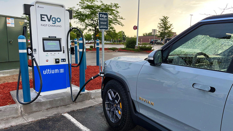 A Rivian charging at an EVgo station. (Photo: Business Wire)