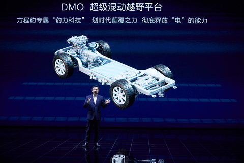 Mr. Wang introducing DMO Super Hybrid Off-road Platform (Photo: Business Wire)