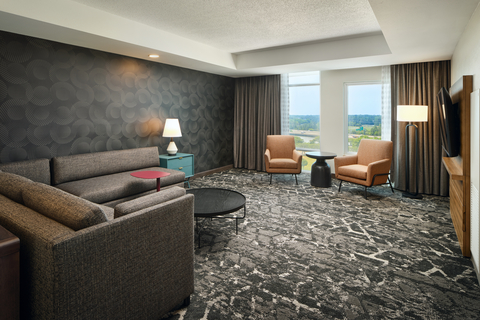 The Embassy Suites by Hilton Hampton Convention Center’s inviting, redesigned guest suites and bathrooms — including two presidential suites — feature new, modern furniture and fixtures in a simplistic style complemented by attractive textile coverings and wall art in neutral colors of gray and white. New 55” televisions are included in each suite’s living room and bedroom. The 295-suite hotel in Virginia is operated by award-winning Atrium Hospitality, one of the nation’s largest hotel operators. (Photo: Business Wire)