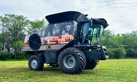 AGCO’s exhibit at the 2023 Farm Progress Show will include a special “Wrapped in History” Gleaner combine to celebrate the brand’s 100th anniversary. Also on display will be a new sprayer and balers from Massey Ferguson, an expanded Momentum planter line from Fendt, and award-winning precision ag technology from Precision Planting and GSI. (Photo: Business Wire)