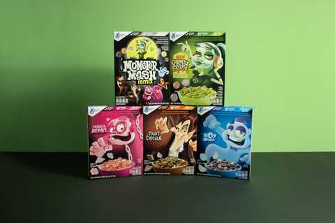 This year's full Monsters Cereal line-up includes Monster Mash Remix, Carmella Creeper, Franken Berry, Count Chocula and Boo Berry. (Photo: Business Wire)