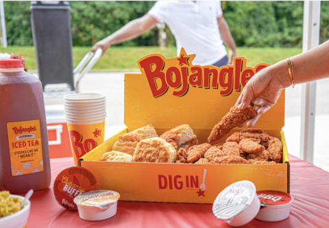 New this year and available exclusively on the app, Bojangles will offer 25 pieces of its famous Chicken Supremes, two family fixin’s, five biscuits, and five sauces, packaged in a convenient party box to set up at any tailgate. (Photo: Bojangles)
