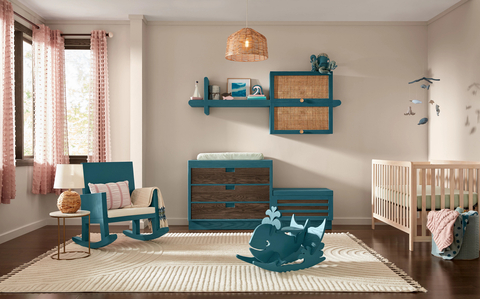 Whether it’s on a chair or a toy, Minwax’s Bay Blue rocks. Purposeful placement of color creates a timeless style that never fades even as the child grows. (Photo: Business Wire)