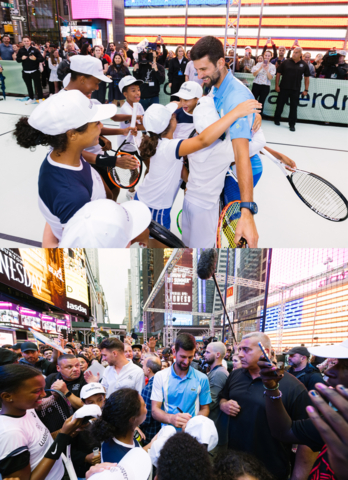 Renowned world tennis champion Novak Djokovic is back in NYC, this time teaming up with waterdrop®, the trailblazing pioneer in hydration and beverage innovation, to host a game of tennis amidst the iconic hustle and bustle of New York City's Times Square. (Photo: Business Wire)