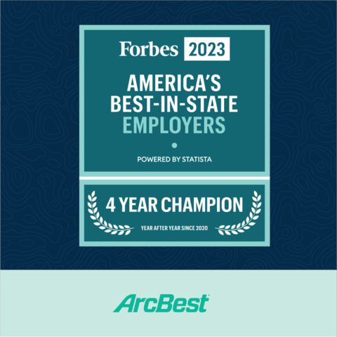 ArcBest named to Forbes "America's Best-in-State Employers 2023" list for the fourth consecutive year. (Graphic: Business Wire)