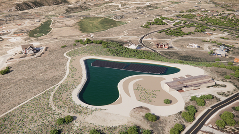 Rendering represents Mountain Regional Water’s floating solar array project with Ameresco that is designed to power a water treatment facility in Park City, Utah with locally generated renewable energy. (Photo: Business Wire)