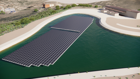 Rendering represents Mountain Regional Water’s floating solar array project with Ameresco that is designed to power a water treatment facility in Park City, Utah with locally generated renewable energy. (Photo: Business Wire)
