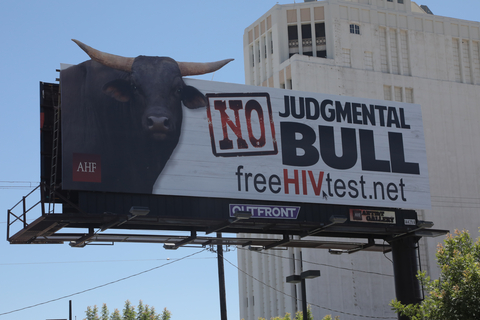 AHF's new "bullboard" goes up in 15 states where national outdoor advertising companies rejected a "Just Use It" banana billboard. (Photo: Business Wire)