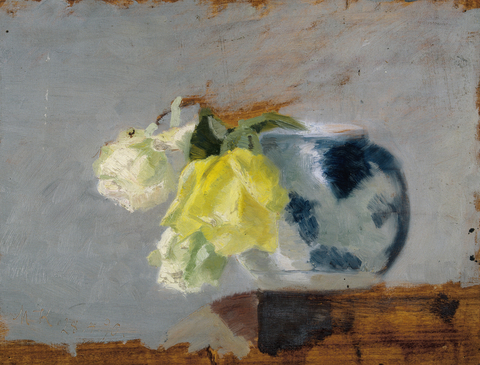 Marie Krøyer : Roses dans un vase aux motifs bleus, 1890, collection privée. Photographe : Simon Lautrop
