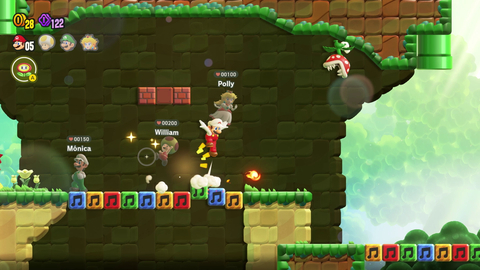 While playing Super Mario Bros. Wonder online, you have the option of creating a room to get together with friends. In a shared room, you can see which courses your friends are playing, play the same one together and even turn most courses into a friendly race. Even when playing solo, if you connect online, you can see other players from around the world in courses and on the world map enjoying the game in real time, appearing as live player shadows. The new game launches on Oct. 20 for the Nintendo Switch family of systems. (Graphic: Business Wire)