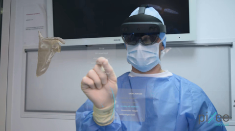 Shoulder+, a mixed reality guidance solution used by a surgeon. 
credit: Pixee Medical