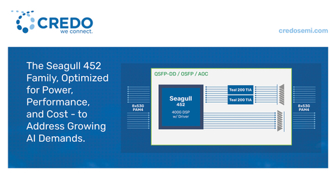Introducing the Credo Seagull 452 Family of Optical DSPs at CIOE China (Graphic: Business Wire)