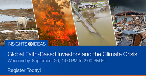 The Church Pension Group, a financial services organization that serves The Episcopal Church, announced that it will host a virtual conversation entitled, Global Faith-Based Investors and the Climate Crisis, on Wednesday, September 20, 2023 from 1:00 PM to 2:00 PM ET. Attendees will discover the connection between faith-based beliefs and sustainable investment activity that positively addresses the climate crisis. Register today at www.cpg.org/Insights&Ideas (Photo: Business Wire)