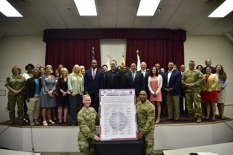 Army leadership, County executives, and more than 60 other guests support Fort Meade’s covenant signing and 2023 Great American Defense Community (GADC) distinction celebration. (Photo: Business Wire)