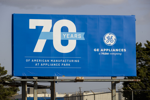 Billboard highlighting the “70 Years of American Manufacturing” at Appliance Park. March 2023 (Photo: GE Appliances, a Haier company)