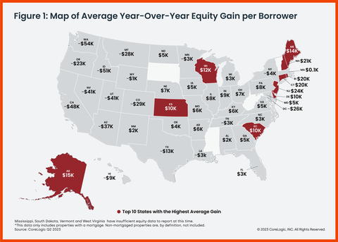 Map of Average Year-Over-Year Equity Gain per Borrower (Graphic: Business Wire)