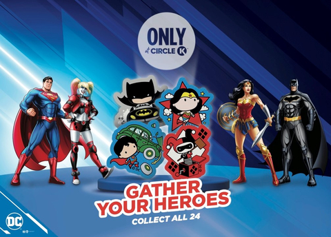 Get ready to don your capes and unleash your superpowers! DC Super Heroes and Super-Villains have arrived at Circle K. Every time a customer spends $10 on qualifying merchandise and fuel now through October 31, 2023, they will receive one of the 24 limited-edition, exclusive “HeroBadge” stickers or patches.* (Graphic: Business Wire)