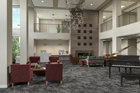 The Esther at Riverbend, whose lobby is featured here, is a 103-suite assisted living community that will open in Springfield, Oregon this fall, before the holiday season. (Photo: Business Wire)