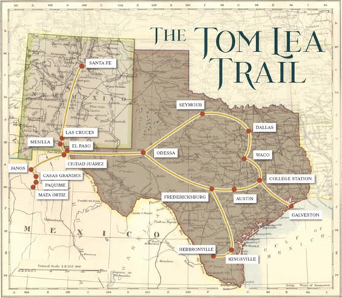 original The Tom Lea Trail Mobile Tour, the only one named for an artist, invites travelers to explore 12 Texas communities and 24 locations with Tom Lea’s art as the guide. (Graphic: Business Wire)