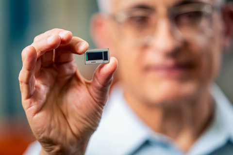 Hamid Azimi, corporate vice president and director of substrate technology development at Intel Corporation, holds an Intel assembled glass substrate test chip at Intel's Assembly and Test Technology Development factories in Chandler, Arizona, in July 2023. Intel’s advanced packaging technologies come to life at the company's Assembly and Test Technology Development factories. (Credit: Intel Corporation)