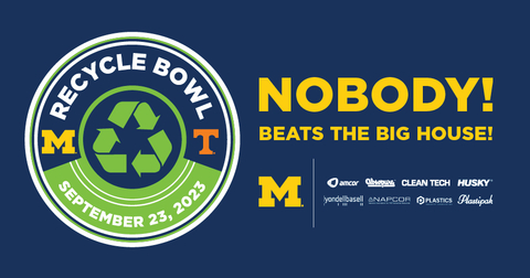 The first-ever "Recycle Bowl" is a unique competition between the University of Michigan Wolverines and University of Tennessee Volunteers. On September 23, both teams will go head-to-head in their own stadiums to see who can recycle the most gameday waste - and set a new world record. (Graphic: Business Wire)