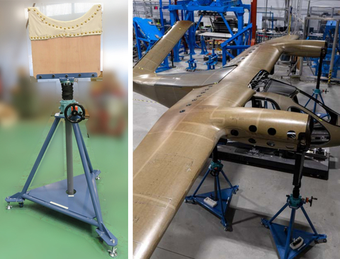“The final assembly tool” designed and manufactured by TAMADIC (left) and a site where the jig is used (right) (Photo: Business Wire)