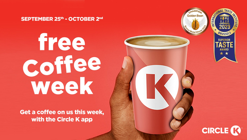 Circle K, the global convenience store chain, is brewing up free, award-winning coffee for customers ahead of National and International Coffee Day at U.S. locations. Caffeine fanatics and loyal customers can celebrate with one free cup of coffee, any size* in store from Sept. 25 through Oct. 2 via the Circle K app. (Photo: Business Wire)