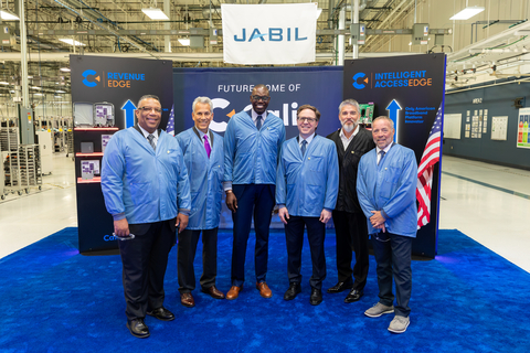 original Director of the Office of Minority Broadband Initiatives at NTIA, Dr. Jon Gant; Calix Chairman Carl Russo; Lt. Governor Garlin Gilchrist; US Assistant Secretary of Commerce for Communications and Information and NTIA Administrator Alan Davidson; Jabil Executive Vice President of Operations Gerald “JJ” Creadon; President and CEO of Midwest Energy and Communications, Robert Hance at the Jabil manufacturing facility in Auburn Hills, MI. c/o Jabil