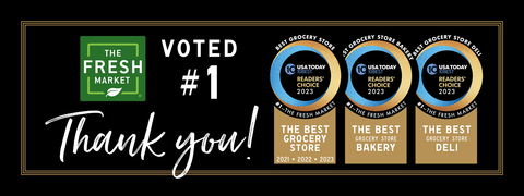 The Fresh Market was named The Best Grocery Store in America for the third year in a row by USA Today readers. The specialty food retailer was also voted #1 for The Best Grocery Store Bakery and The Best Grocery Store Deli. (Graphic: The Fresh Market)