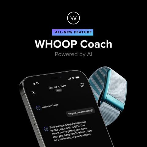 WHOOP unveils the new WHOOP Coach powered by OpenAI, the first wearable to deliver highly individualized performance coaching on demand. (Graphic: Business Wire)