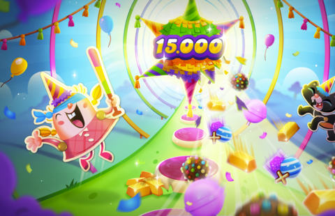 King, Inc, marks its 20th year by celebrating its players with the launch of the 15,000th level in their iconic mobile game, Candy Crush Saga. The new level will launch today and delivers on King's mission of Making the World Playful. (Graphic: Business Wire)