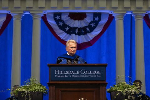 original Pat Sajak, well-known television game show host and chairman of the Hillsdale College board of trustees, will address the Hillsdale College class of 2024 at their spring commencement ceremony. (Photo: Hillsdale College)