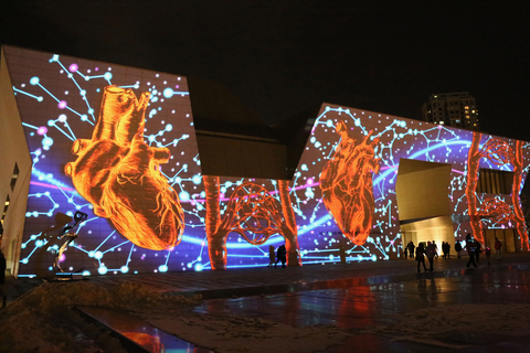 Light Up the Dark: Mesmerizing projections that light up the Museum’s exterior during the Holidays. Photography by Shafiq Shamji
