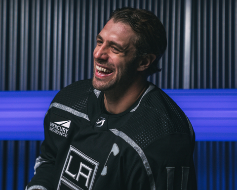 LA Kings Captain Anze Kopitar will be among the first members of the team to take the ice wearing the Mercury Insurance logo on his LA Kings' 2023-2024 home jersey this Tuesday night at the NHL team's preseason home opener. (Photo: Business Wire)
